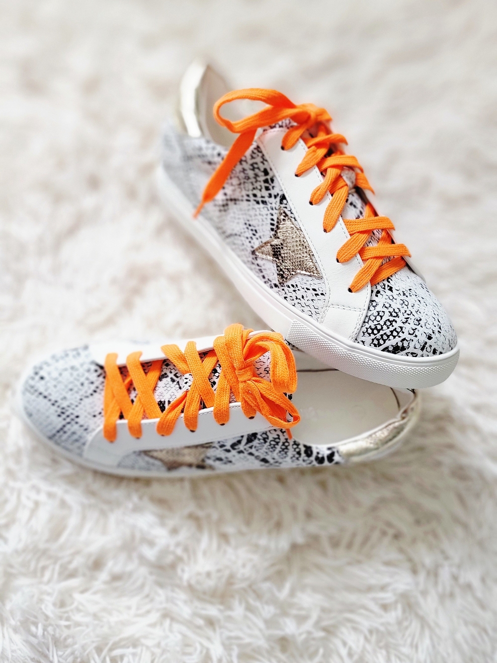 Nature Breeze Snake-Print Sneakers with Orange Laces